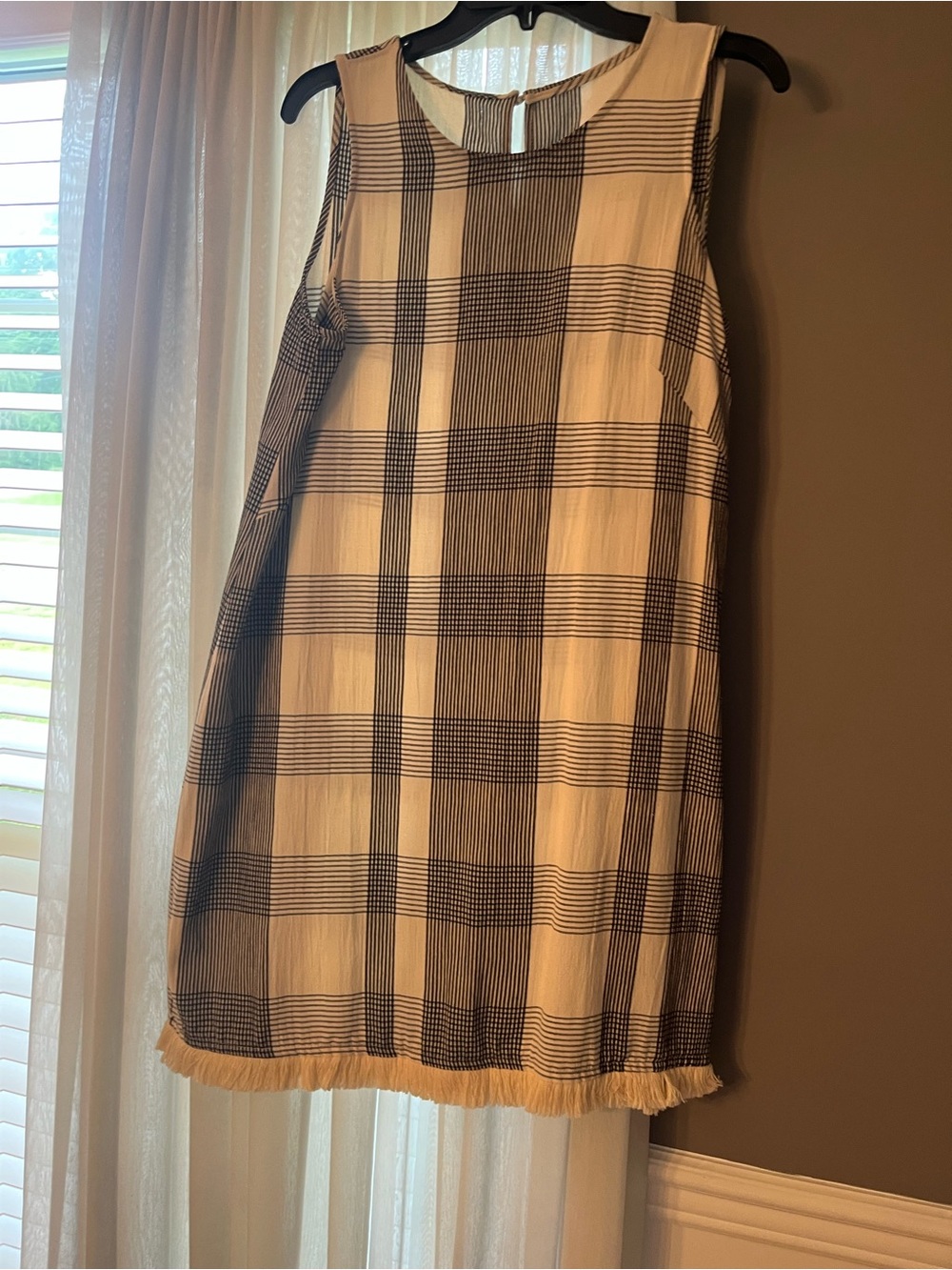 Sleeveless Black & White Plaid Shift Dress